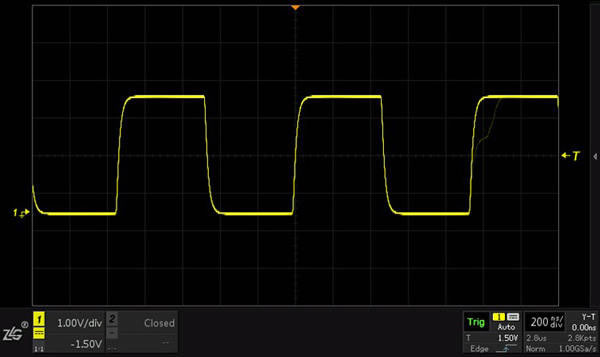 示波器在相同时基档位设置条件下,对同一个具有毛刺的波形进行测量